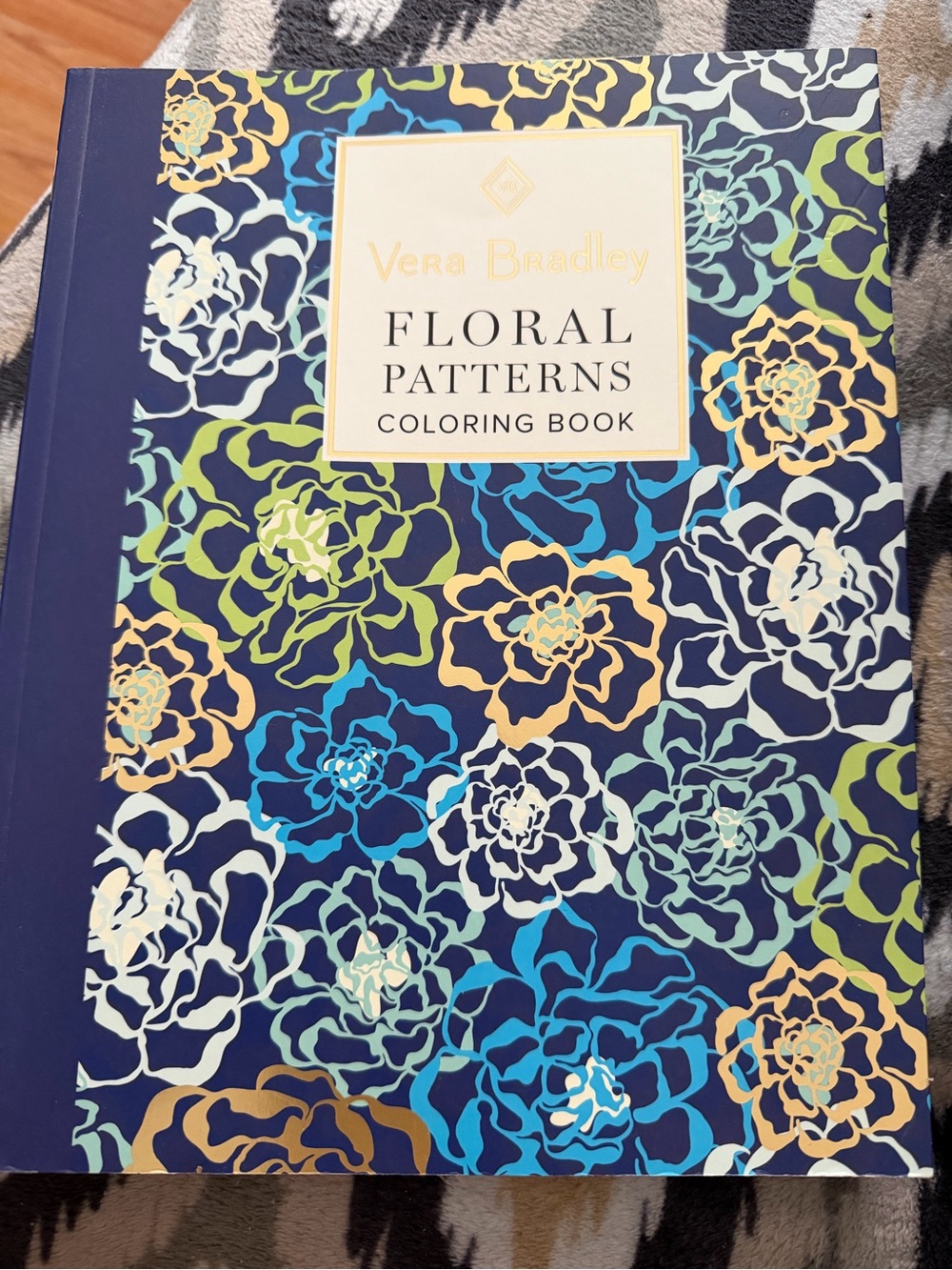 Vera Bradley Navy Floral Coloring Book with Teal, Green & Gold Accents